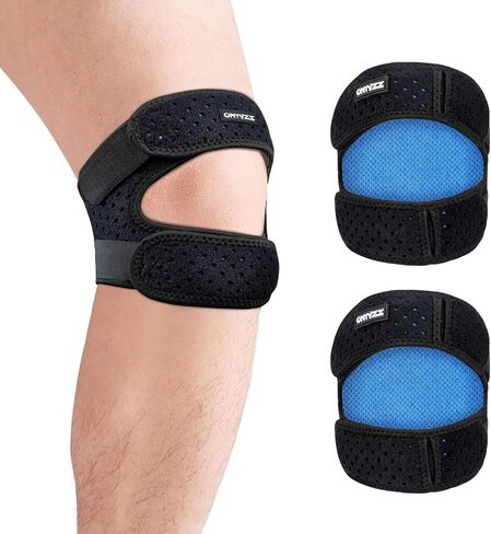ONTYZZ 2 Pieces Black Knee Brace Patella Knee Strap Adjustable Neoprene Stabilizer for Knee Pain/Meniscus Tear Running Jumper Football Basketball Riding and Gym Exercise in Saudi Arabia