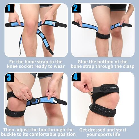 ONTYZZ 2 Pieces Black Knee Brace Patella Knee Strap Adjustable Neoprene Stabilizer for Knee Pain/Meniscus Tear Running Jumper Football Basketball Riding and Gym Exercise in Saudi Arabia