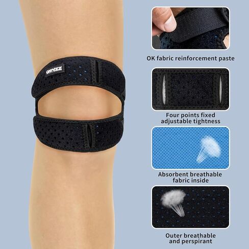 ONTYZZ 2 Pieces Black Knee Brace Patella Knee Strap Adjustable Neoprene Stabilizer for Knee Pain/Meniscus Tear Running Jumper Football Basketball Riding and Gym Exercise in Saudi Arabia