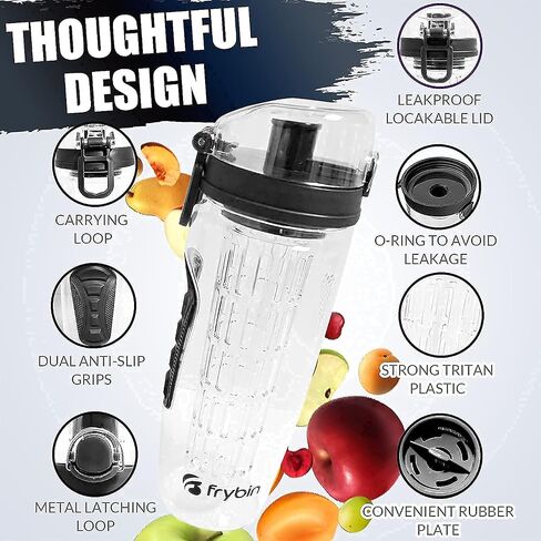 Fruit Infuser Water Bottle | Removable Infusion Basket for Flavor | Bonus Brush and Sleeve for Freshness | Made of Durable TRITAN Plastic | BPA Free Water Infuser Bottle, 32 Ounce (Black) in Saudi Arabia