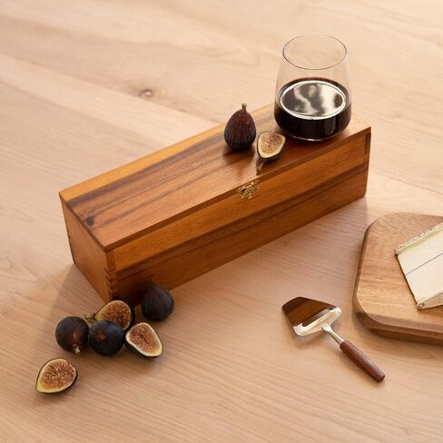 THIRTEEN CHEFS Villa Acacia Wooden Wine Box for Gifts, Solid Wood with Hinged Lid in Saudi Arabia