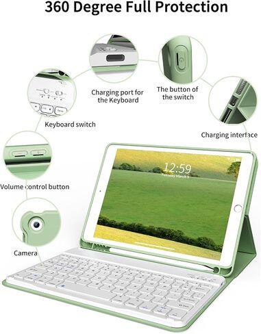 Keyboard Case for iPad 9th Generation 10.2 inch, Stand Folio Detachable Wireless Bluetooth Rechargeable Keyboard Soft TPU Back Case with Pencil Holder for iPad 9th/8th/7th Gen, Gray in Saudi Arabia