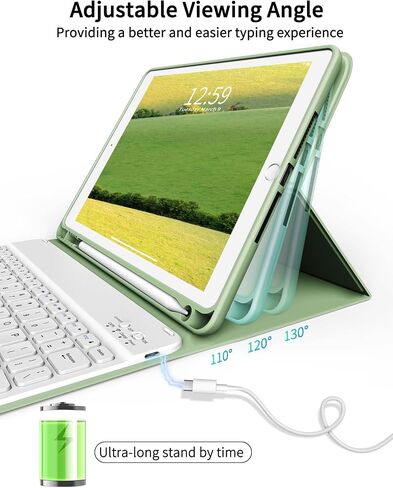 Keyboard Case for iPad 9th Generation 10.2 inch, Stand Folio Detachable Wireless Bluetooth Rechargeable Keyboard Soft TPU Back Case with Pencil Holder for iPad 9th/8th/7th Gen, Gray in Saudi Arabia