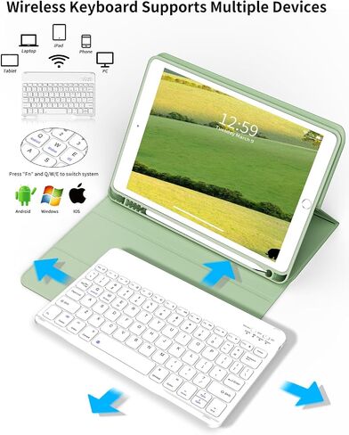 Keyboard Case for iPad 9th Generation 10.2 inch, Stand Folio Detachable Wireless Bluetooth Rechargeable Keyboard Soft TPU Back Case with Pencil Holder for iPad 9th/8th/7th Gen, Gray in Saudi Arabia