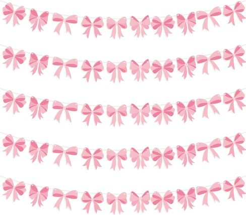 5 Pcs 49.4Ft Coquette Pink Bow Paper Garland Banner Coquette Birthday Pink Bow Party Decorations for Bow Birthday Baby Shower Bridal Shower Bachelorette Party Decor in Kuwait