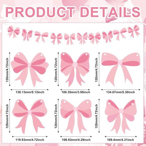 5 Pcs 49.4Ft Coquette Pink Bow Paper Garland Banner Coquette Birthday Pink Bow Party Decorations for Bow Birthday Baby Shower Bridal Shower Bachelorette Party Decor in Kuwait