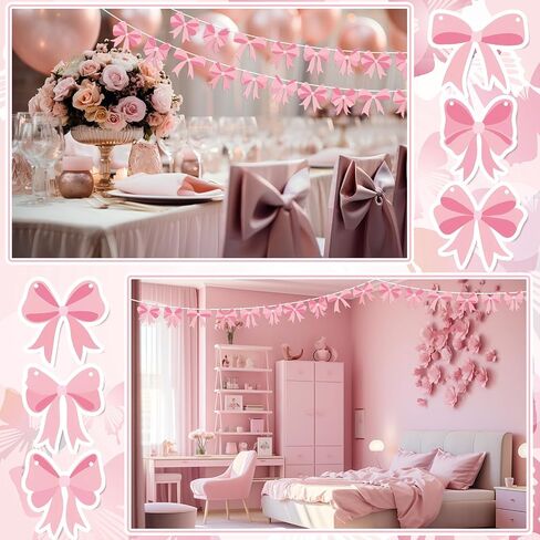 5 Pcs 49.4Ft Coquette Pink Bow Paper Garland Banner Coquette Birthday Pink Bow Party Decorations for Bow Birthday Baby Shower Bridal Shower Bachelorette Party Decor in Kuwait