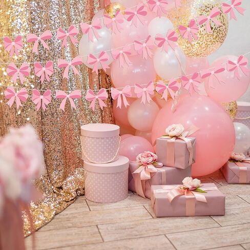 5 Pcs 49.4Ft Coquette Pink Bow Paper Garland Banner Coquette Birthday Pink Bow Party Decorations for Bow Birthday Baby Shower Bridal Shower Bachelorette Party Decor in Kuwait