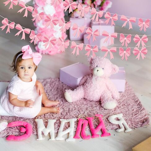 5 Pcs 49.4Ft Coquette Pink Bow Paper Garland Banner Coquette Birthday Pink Bow Party Decorations for Bow Birthday Baby Shower Bridal Shower Bachelorette Party Decor in Kuwait
