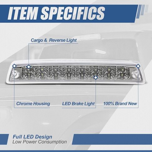 Auto Dynasty Dual Row 16 LED Rear Tail Center High Mount Stop Lamp Third Brake Cargo Light Compatible with Dodge Ram 1500 2500 3500 94-01, Black Housing, Clear Lens in Kuwait