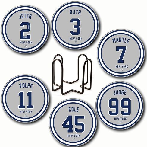 Yankee Coasters for Drinks, New York Baseball Ceramic Coasters Set of 6, Yankee Gift for Man Home Decor in Saudi Arabia