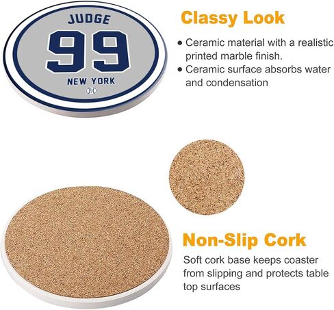 Yankee Coasters for Drinks, New York Baseball Ceramic Coasters Set of 6, Yankee Gift for Man Home Decor in Saudi Arabia