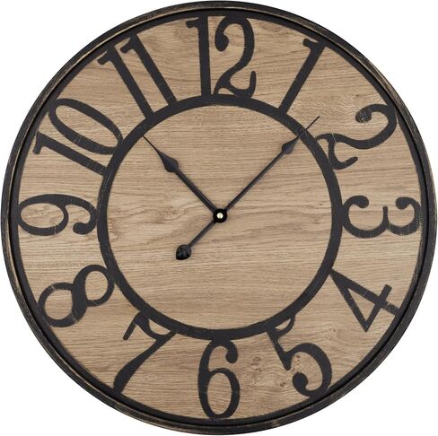 Maxstar Large Wall Clock Silent Bronze Rustic Farmhouse Metal & Wood Clocks with Arabic Numeral, Battery Operated Wall Clocks Decorative for Living Room Bedroom Office Home Decor 24inch in Saudi Arabia