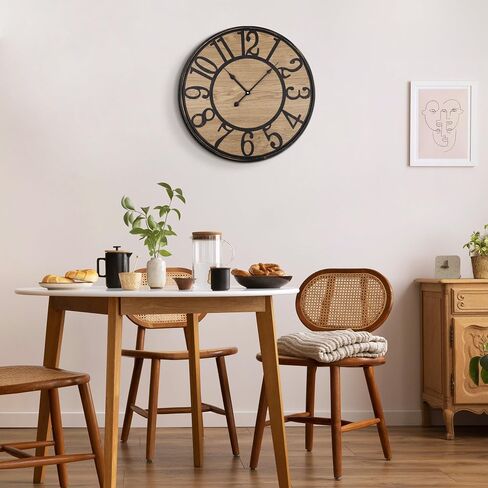 Maxstar Large Wall Clock Silent Bronze Rustic Farmhouse Metal & Wood Clocks with Arabic Numeral, Battery Operated Wall Clocks Decorative for Living Room Bedroom Office Home Decor 24inch in Saudi Arabia
