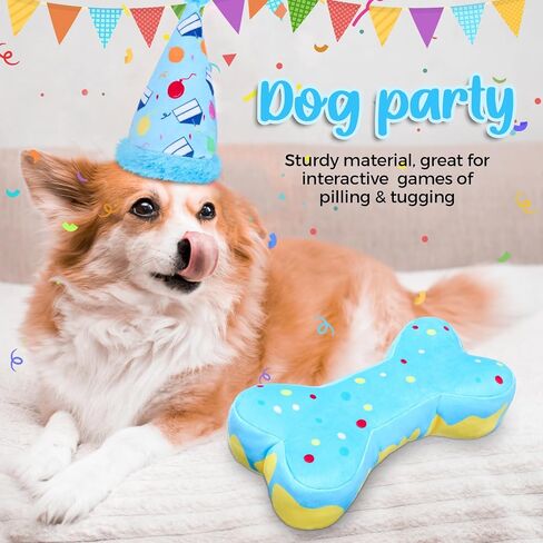 4 Pcs Dog Birthday Toys Set Plush Squeaky Dog Toys Birthday Gift for Dogs Boys and Girls Stuffed Chew Toys for Small Medium Large Dogs Birthday Party in Saudi Arabia