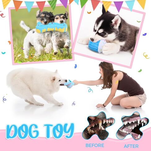 4 Pcs Dog Birthday Toys Set Plush Squeaky Dog Toys Birthday Gift for Dogs Boys and Girls Stuffed Chew Toys for Small Medium Large Dogs Birthday Party in Saudi Arabia