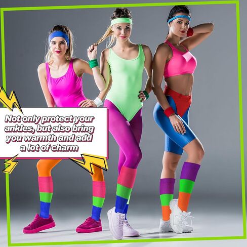 2 Pairs 80s Neon Women's Extra Long Heavy Slouch Socks Extra Tall Heavy Socks Thick Scrunchie Socks Size 9 to 10 in Saudi Arabia
