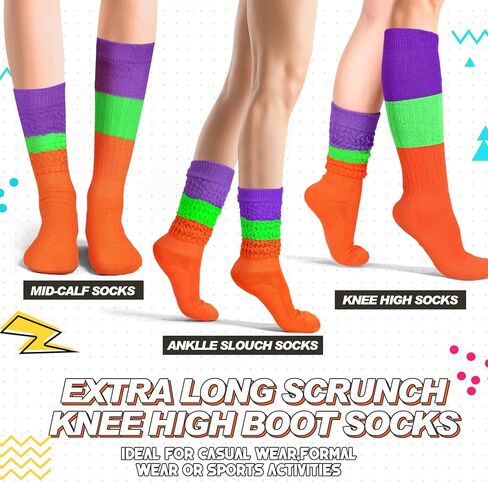 2 Pairs 80s Neon Women's Extra Long Heavy Slouch Socks Extra Tall Heavy Socks Thick Scrunchie Socks Size 9 to 10 in Saudi Arabia