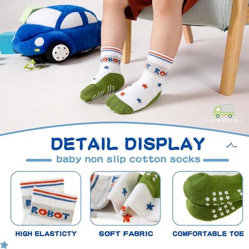 Eocom Baby Boys Grips Socks Kids Toddlers Infants Non Skid Anti Slip Crew Cotton Gifts Socks 12 Pairs in Saudi Arabia