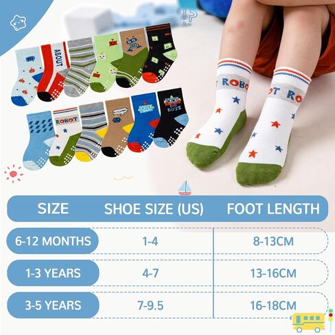 Eocom Baby Boys Grips Socks Kids Toddlers Infants Non Skid Anti Slip Crew Cotton Gifts Socks 12 Pairs in Saudi Arabia