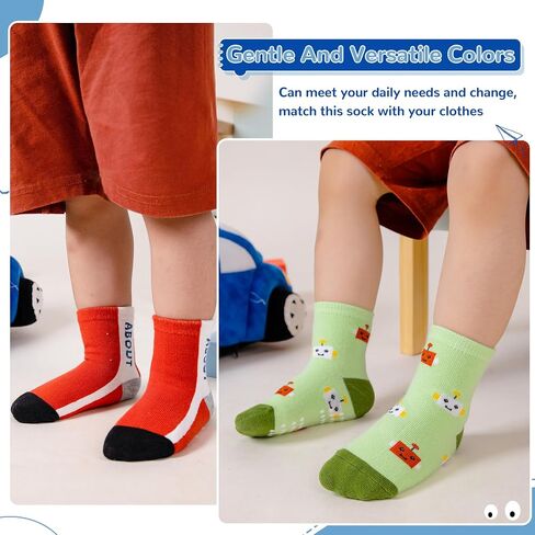 Eocom Baby Boys Grips Socks Kids Toddlers Infants Non Skid Anti Slip Crew Cotton Gifts Socks 12 Pairs in Saudi Arabia
