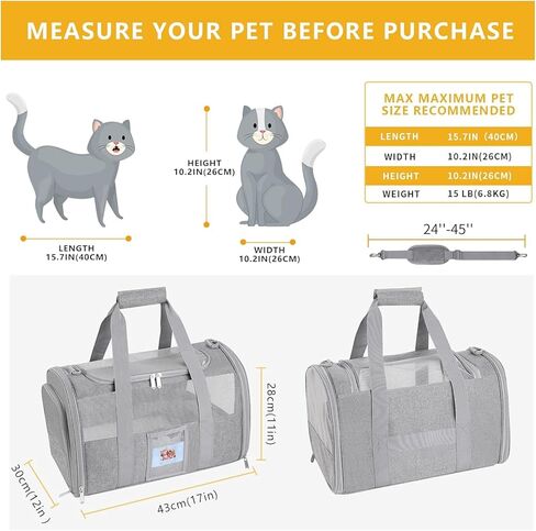 Extra Large Pet Carrier 20 lbs+, Soft Sided Cat Carriers for Large Cats Under 25 lbs, Folding Big Dog Carrier 20"x13"x13", Cat Carrier for 2 Cats Travel Carrier -Large- Grey in Kuwait