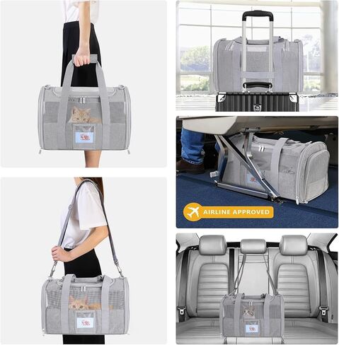 Extra Large Pet Carrier 20 lbs+, Soft Sided Cat Carriers for Large Cats Under 25 lbs, Folding Big Dog Carrier 20"x13"x13", Cat Carrier for 2 Cats Travel Carrier -Large- Grey in Kuwait