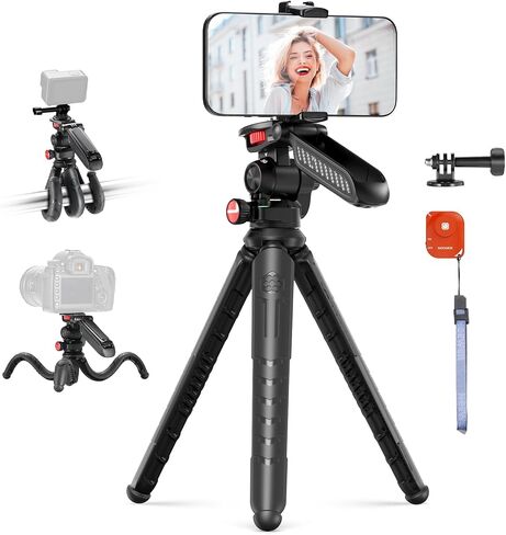 NEEWER Tripod for iPhone with Remote, Mini Flexible Phone Tripod Stand Vlog Selfie Stick with Phone Holder & Action Camera Adapter Compatible with iPhone GoPro Insta360 Samsung Digital Camera, TP35 in Saudi Arabia