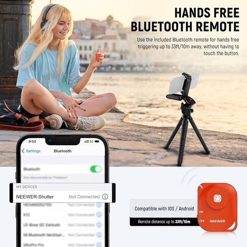 NEEWER Tripod for iPhone with Remote, Mini Flexible Phone Tripod Stand Vlog Selfie Stick with Phone Holder & Action Camera Adapter Compatible with iPhone GoPro Insta360 Samsung Digital Camera, TP35 in Saudi Arabia