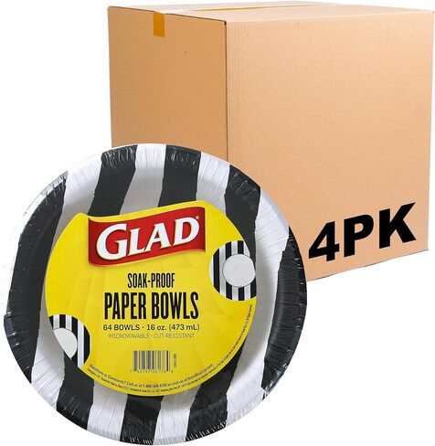 Glad Everyday Round Disposable Paper Bowls with Referee Football Design | Cut-Resistant, Microwavable Paper Bowls for All Foods & Daily Use | 16oz, 64 Count in Saudi Arabia