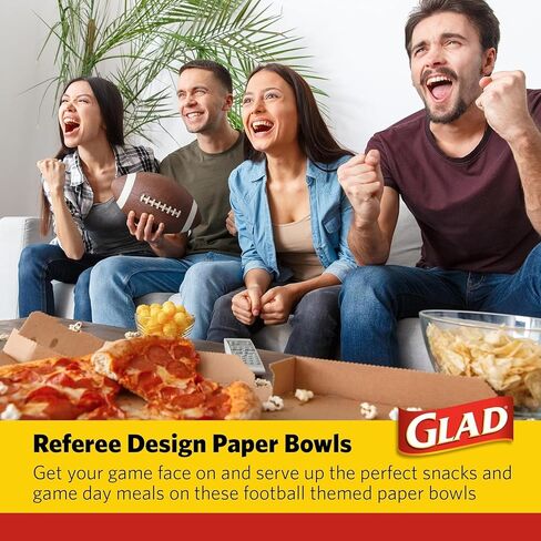 Glad Everyday Round Disposable Paper Bowls with Referee Football Design | Cut-Resistant, Microwavable Paper Bowls for All Foods & Daily Use | 16oz, 64 Count in Saudi Arabia