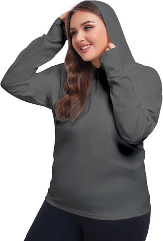 Inno Butter-Soft UPF 50+ قميص تجريب مقاس كبير للنساء بأكمام طويلة وقلنسوة سريع الجفاف للجري والمشي لمسافات طويلة والسفر، رمادي داكن 6X in Kuwait