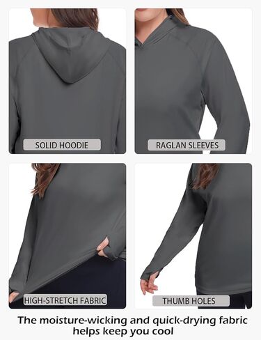 Inno Butter-Soft UPF 50+ قميص تجريب مقاس كبير للنساء بأكمام طويلة وقلنسوة سريع الجفاف للجري والمشي لمسافات طويلة والسفر، رمادي داكن 6X in Kuwait