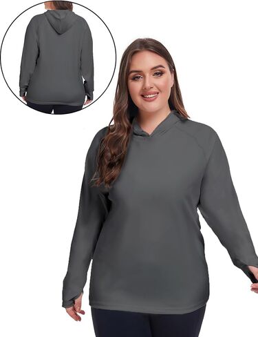 Inno Butter-Soft UPF 50+ قميص تجريب مقاس كبير للنساء بأكمام طويلة وقلنسوة سريع الجفاف للجري والمشي لمسافات طويلة والسفر، رمادي داكن 6X in Kuwait