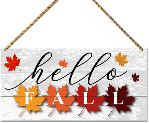 Hello Fall Wood Sign Decor, Fall Pumpkin Wall Decor for Home Porch Farmhouse Living Room Autumn Front Door Decorations Thanksgiving Harvest Hanging Sign Decor in Saudi Arabia