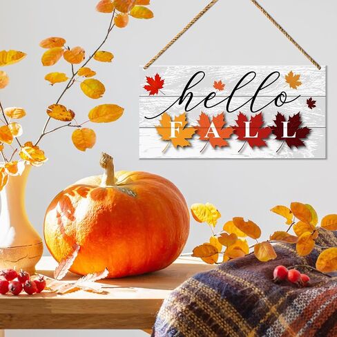 Hello Fall Wood Sign Decor, Fall Pumpkin Wall Decor for Home Porch Farmhouse Living Room Autumn Front Door Decorations Thanksgiving Harvest Hanging Sign Decor in Saudi Arabia