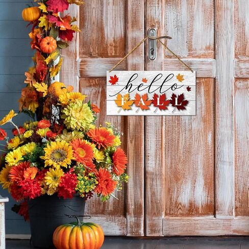 Hello Fall Wood Sign Decor, Fall Pumpkin Wall Decor for Home Porch Farmhouse Living Room Autumn Front Door Decorations Thanksgiving Harvest Hanging Sign Decor in Saudi Arabia