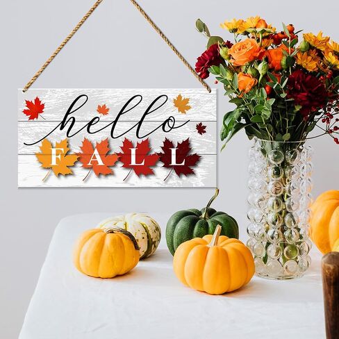 Hello Fall Wood Sign Decor, Fall Pumpkin Wall Decor for Home Porch Farmhouse Living Room Autumn Front Door Decorations Thanksgiving Harvest Hanging Sign Decor in Saudi Arabia