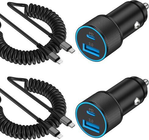LUOSIKE iPhone Fast Car Charger, 2-Pack 38W PD/QC Dual Port Fast USB C Car Charger Power Cigarette Lighter Adapter + 2 X 3FT USB C to Lightning Cable for iPhone 14 13 12 11 Pro Max XS XR X 8 SE, iPad in Saudi Arabia