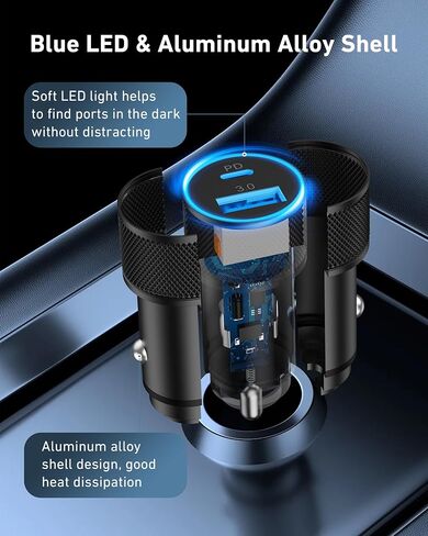 LUOSIKE iPhone Fast Car Charger, 2-Pack 38W PD/QC Dual Port Fast USB C Car Charger Power Cigarette Lighter Adapter + 2 X 3FT USB C to Lightning Cable for iPhone 14 13 12 11 Pro Max XS XR X 8 SE, iPad in Saudi Arabia