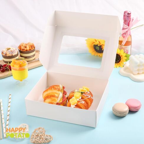 HAPPY POTATO 25 Pastry Boxes with window, Black Bakery Boxes with Window, 9x7x2.5 Inches Bakery Boxes for Cookies, Treat Boxes for Small Bakery, Dessert, Candy, Party Favors, Wedding Cake in Saudi Arabia