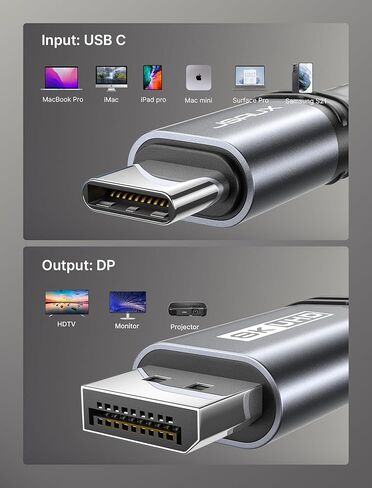 JSAUX USB C to DisplayPort 1.4 Cable [8K@60Hz, 4K@144Hz, 2K@240Hz] USB C to Displayport Thunderbolt 4/3 to DP Cable Support 32.4 Gbps Compatible with MacBook Pro/Air in Kuwait