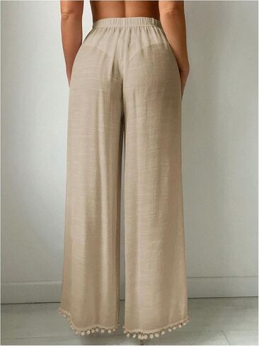 Women's Drawstring Waist Slit Bathing Suit Cover Up Swim Pants Sheer Tie Front Swim Cover Ups Swimwear in Saudi Arabia