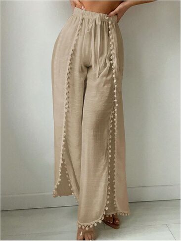 Women's Drawstring Waist Slit Bathing Suit Cover Up Swim Pants Sheer Tie Front Swim Cover Ups Swimwear in Saudi Arabia