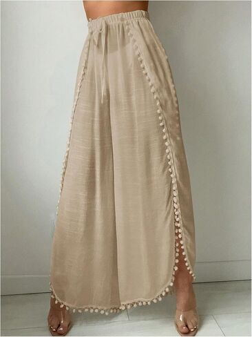 Women's Drawstring Waist Slit Bathing Suit Cover Up Swim Pants Sheer Tie Front Swim Cover Ups Swimwear in Saudi Arabia