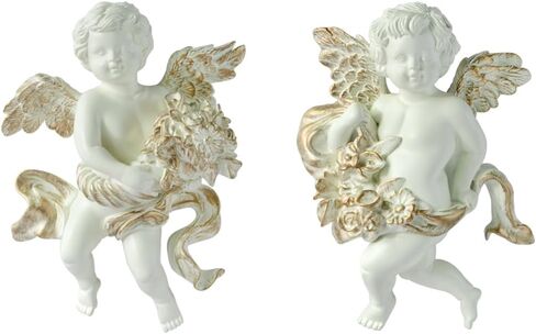 FYWMXIAJG Winged Angels Cherubs Cupid Wall art Wall Hanging Ornate Sculpture Angel Wall Decor for Collectable Figurines (Golden, B) in Saudi Arabia