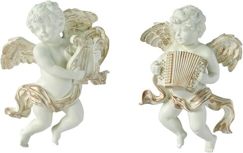 FYWMXIAJG Winged Angels Cherubs Cupid Wall art Wall Hanging Ornate Sculpture Angel Wall Decor for Collectable Figurines (Golden, B) in Saudi Arabia