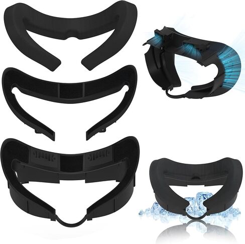 غطاء الوجه مروحة تبريد لملحقات Meta Quest 3، قطن حرير ثلجي مسامي متوافق مع Oculus Quest 3 مبرد تهوية دوران الهواء النشط لتخفيف ضباب العدسة (سرعتان) in Kuwait