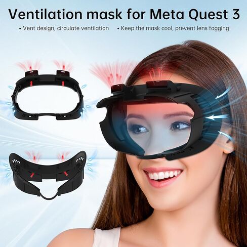 غطاء الوجه مروحة تبريد لملحقات Meta Quest 3، قطن حرير ثلجي مسامي متوافق مع Oculus Quest 3 مبرد تهوية دوران الهواء النشط لتخفيف ضباب العدسة (سرعتان) in Kuwait