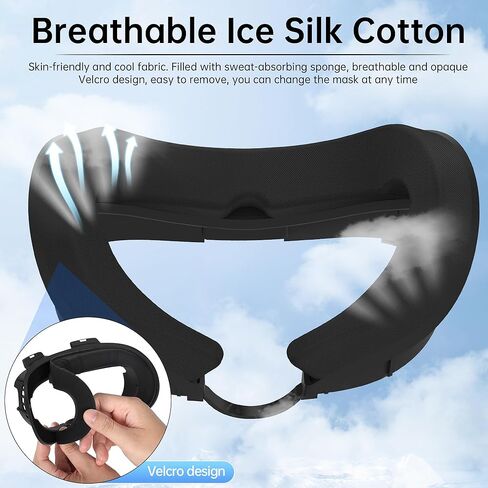 غطاء الوجه مروحة تبريد لملحقات Meta Quest 3، قطن حرير ثلجي مسامي متوافق مع Oculus Quest 3 مبرد تهوية دوران الهواء النشط لتخفيف ضباب العدسة (سرعتان) in Kuwait
